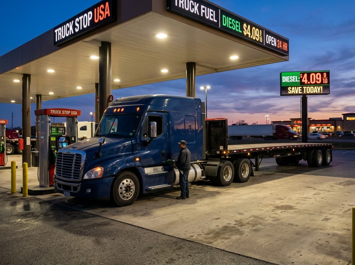 Truck fueling at modern truck stop